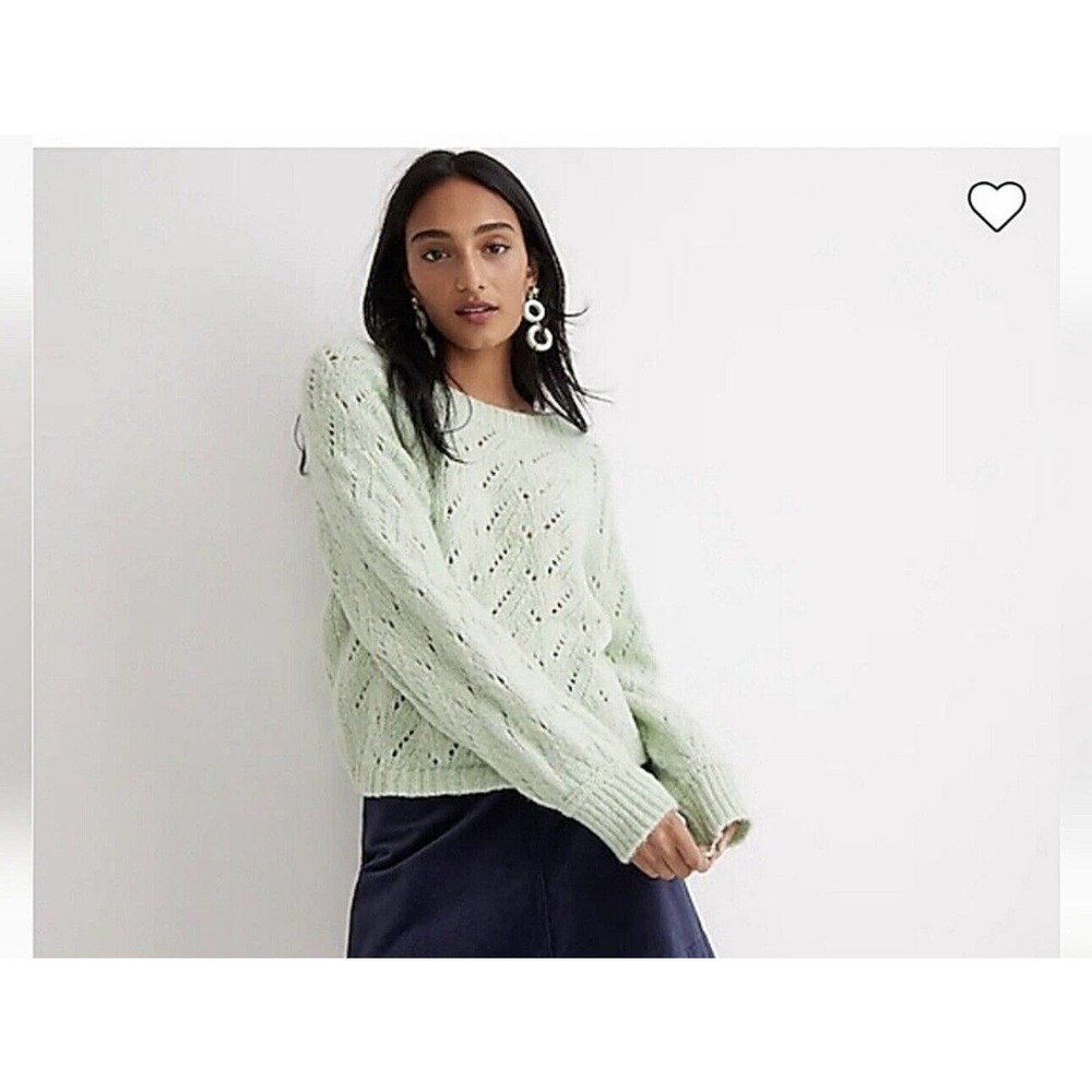J.Crew Mint Green Pointelle Crewneck‎ Knit Long Sleeve Sweater Womens XS NWOT